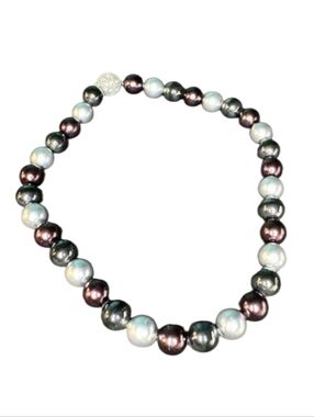 Premier Designs Faux Pearl Choker Necklace Grey Black Pearl Beaded Magnetic